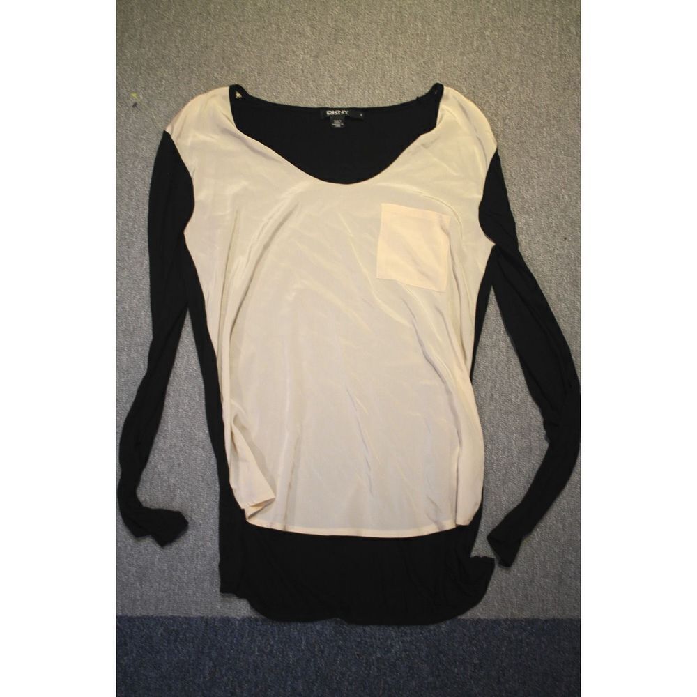 Vintage DKNY Donna Karan Long Sleeve Blouse - Tan/Black - Size Small